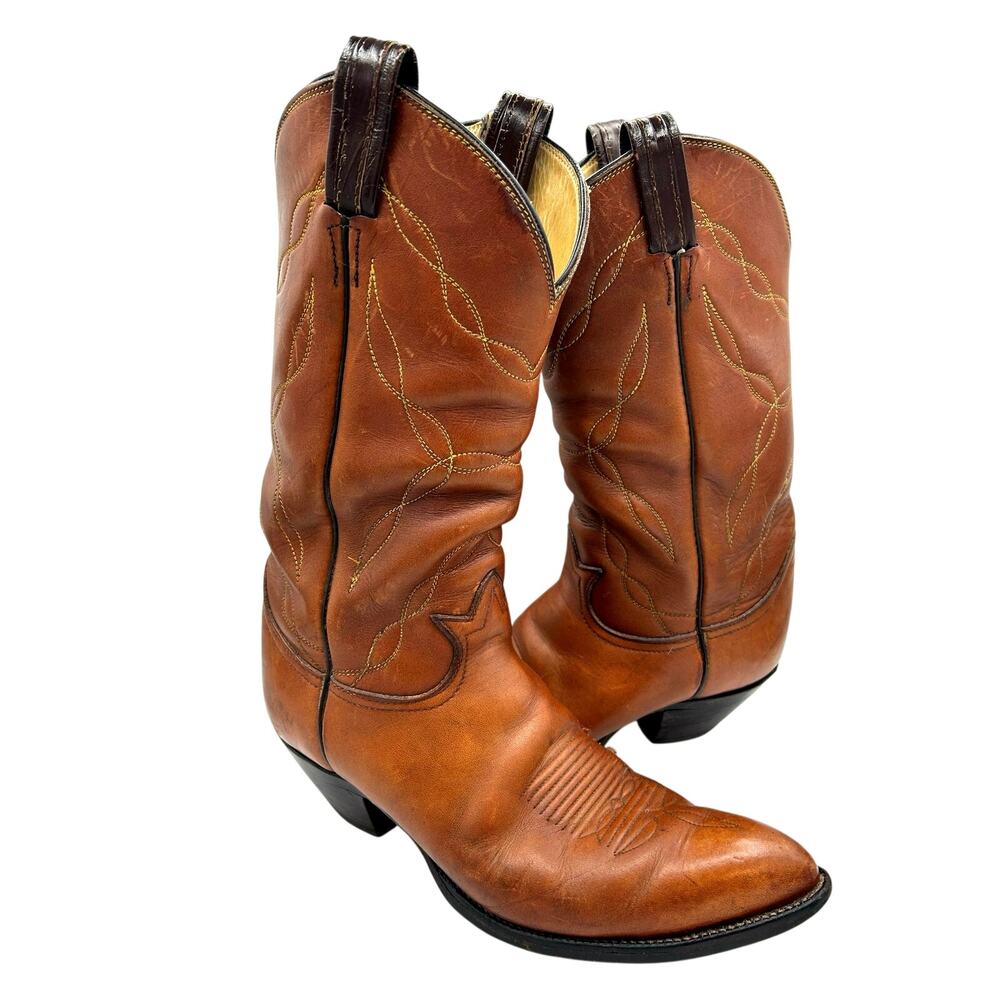Made in USA Tony Lama Boots #5055 Mens 8 Riding Leather Western Cowboy Boots Tan